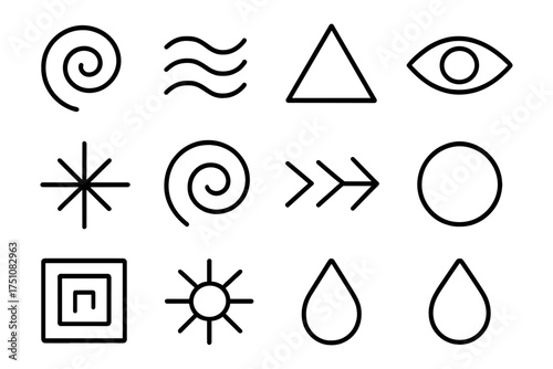 Minimalist geometric symbols and shapes collection in linear style