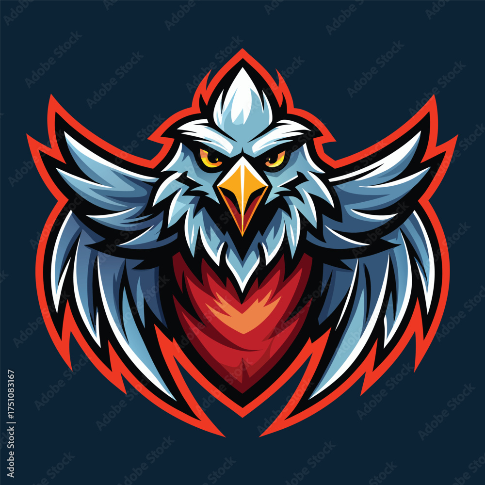 Obraz premium Fierce eagle mascot with fiery wings and intense eyes