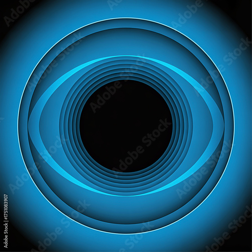 Abstract eye illustration with blue circles and a black pupil, representing vision and perception
