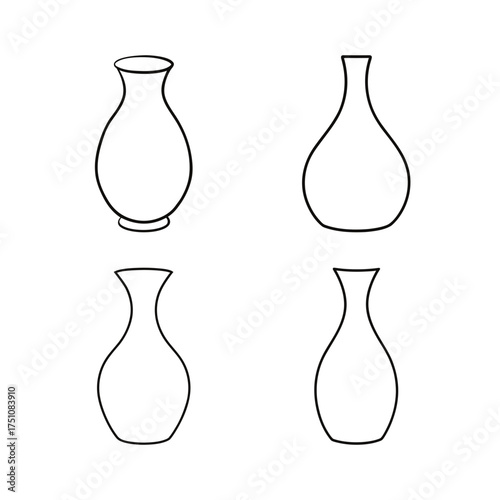 Four vases with different shapes outline on transparent background