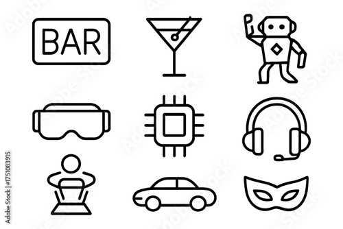 Modern line icons of technology and entertainment elements