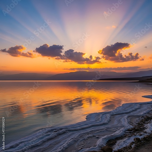 Dead Sea Sunrise - A Serene Reflection of Natures Beauty.