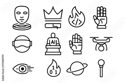 Modern technology and ai icons set in linear style