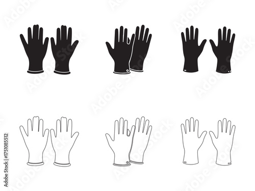 Diverse Collection of Black and White Glove Icons for Medical and Industrial Safety in Vector Format