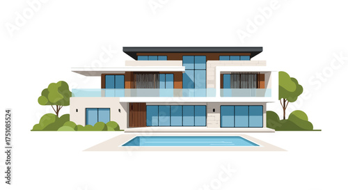 Sleek modern villa showcases architectural design with clean lines and pool setting, a residence of minimalist luxury and contemporary lifestyle