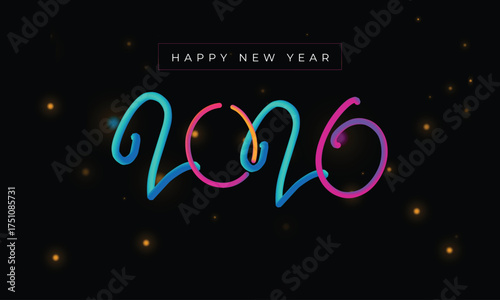 Vibrant neon 2026 happy new year design celebration with sparkles