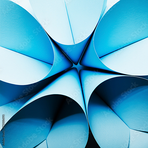 Abstract Blue Paper Sculpture A Geometric Design with Curving Shapes and Shadows - Artistic Concept