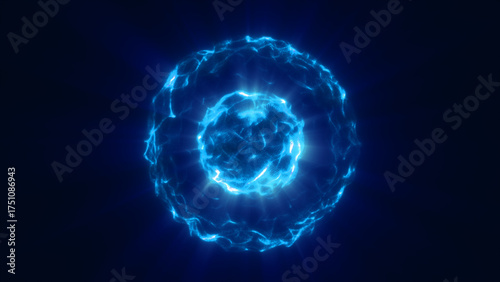 Glowing blue energy sphere radiating light in a digital abstract space