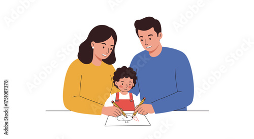 Family Drawing Together: Parents and Child Art Activity