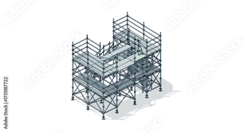 Isometric view construction scaffolding architecture showing steel framework on white background industrial structure for construction projects