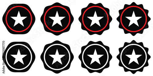 Sheriff Star Badge & Icon Set – Vintage Western 6-Point Security Star, Flat & Line Vector Illustration