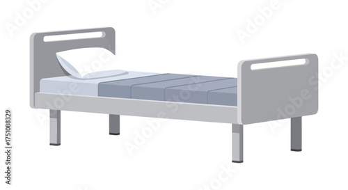 Stylized illustration of a hospital bed featuring a simple design with clean lines conveying a sense of sterile confinement and medical care