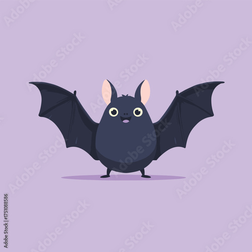 cartoon halloween bat with small wings, cute expression vector illustration
