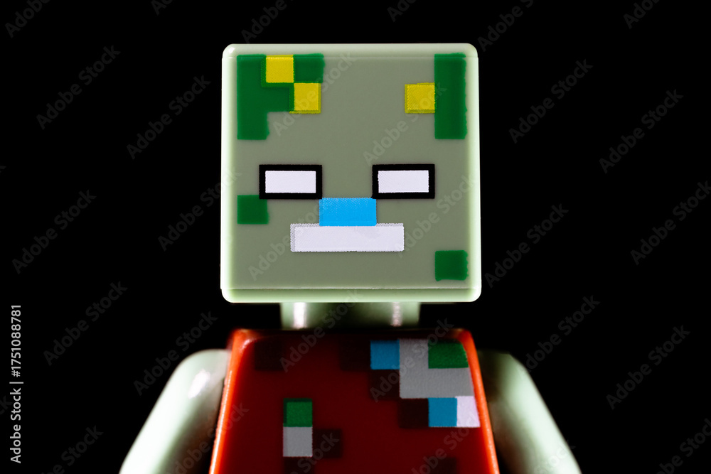 Naklejka premium Face of LEGO Minecraft Drowned on a black background