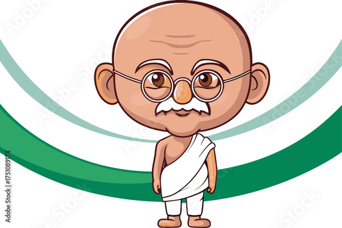 Cartoon depiction of Mahatma Gandhi in white dhoti and glasses