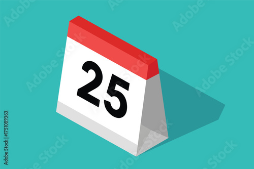 Isometric desk calendar with number 25 and red top twenty five