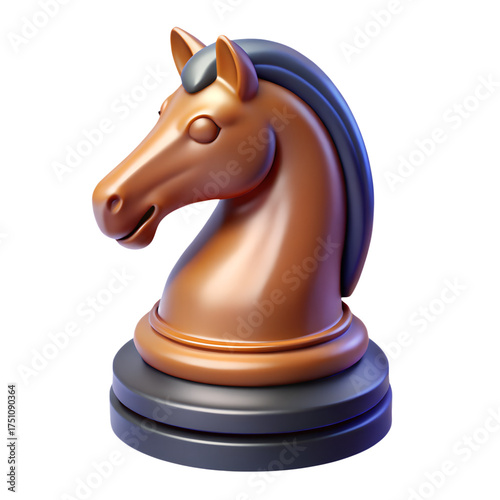 3D rendered brown chess knight piece with black mane symbolizing strategy intelligence and planning in competitive board games