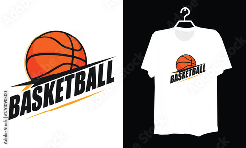 Professional Basketball Graphic Featuring Orange Ball and Stylish Text