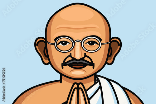 Mahatma Gandhi praying with folded hands and glasses