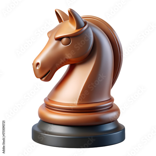 Stylized 3D brown knight chess piece on black base representing strategic gameplay intelligence and tactical decision making