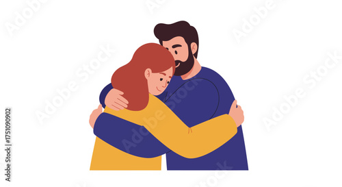 Konstfotografi Couple Embracing: Man with Beard Hugging Woman with Red Hair