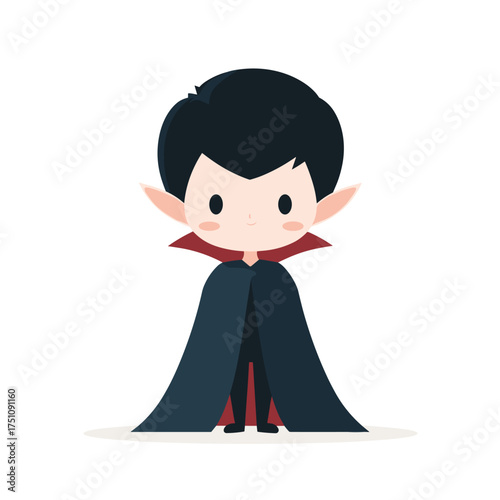 halloween vampire character with pointy ears and cape chibi style vector illustration
