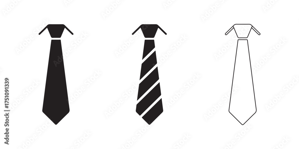 Fototapeta premium Vector tie icon set, Business, Formal wear, Striped necktie vector symbol