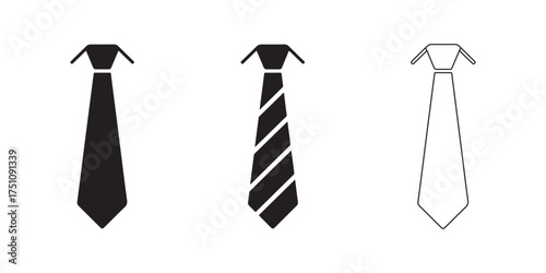 Vector tie icon set, Business, Formal wear, Striped necktie vector symbol