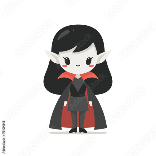 halloween vampire character with pointy ears and cape chibi style vector illustration