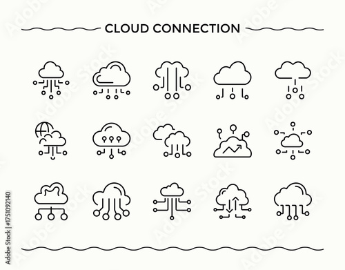 Cloud Connection related icon set. Related to web, database, technology, networking, computing, compute and more. Storage icon. Simple line vector icons. Signs for web and mobile app.
