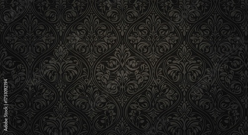 Obraz na płótnie Luxurious Dark Damask Pattern with Gold Accent.