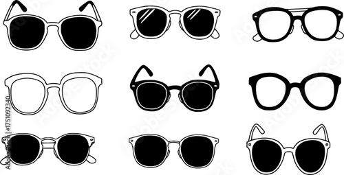 sunglass set of silhouette. eyeglass icon set vector on white background
