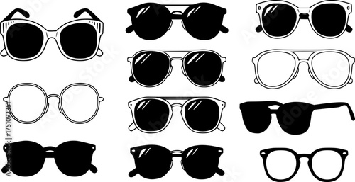 sunglass set of silhouette. eyeglass icon set vector on white background
