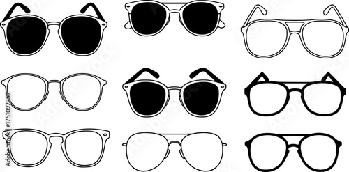 sunglass set of silhouette. eyeglass icon set vector on white background
