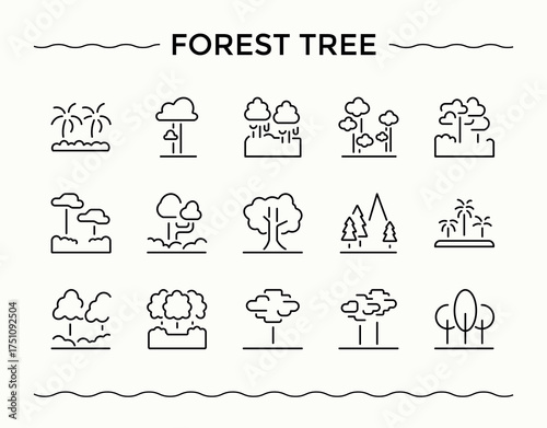 Tree icon set. Modern linear icons. Art and illustration. Leaf icon set. Contains such icons as evergreen, gardening, nature, eco, tree branch and more.