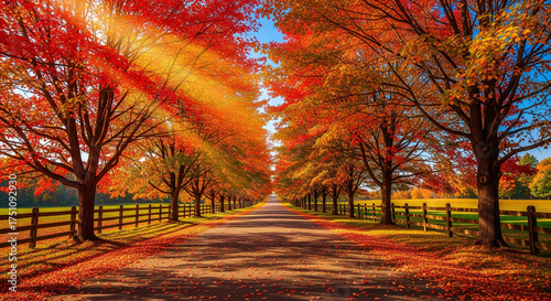 Autumn trees lining driveway