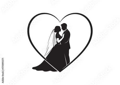 Vector art of silhouette of a newly married couple in a heart