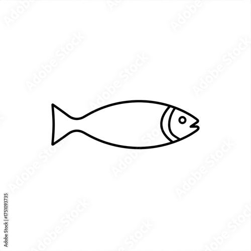 Illustration of a simple fish outline with a tail fin and a round eye detail