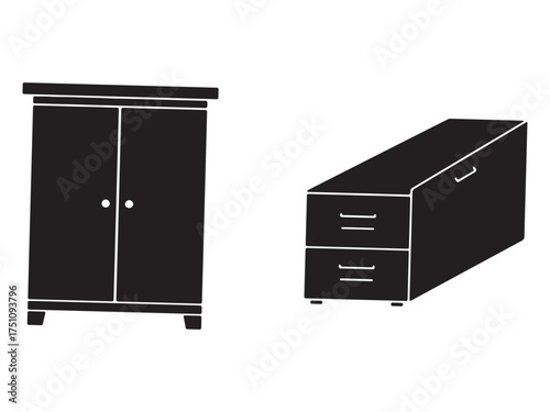Wardrobe and filing cabinet illustration for furniture design or home organization concepts minimal design furniture objects