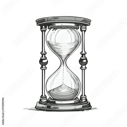 Antique Hourglass Sand Timer Engraving Illustration, Precious Moments Passing By, Impermanence and the Fleeting Nature of Time