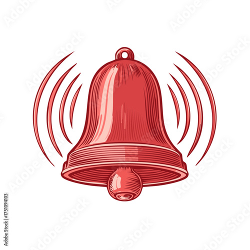 Vintage style ringing red bell with sound waves illustration