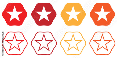 Sheriff Star Badge & Icon Set – Vintage Western 6-Point Security Star, Flat & Line Vector Illustration