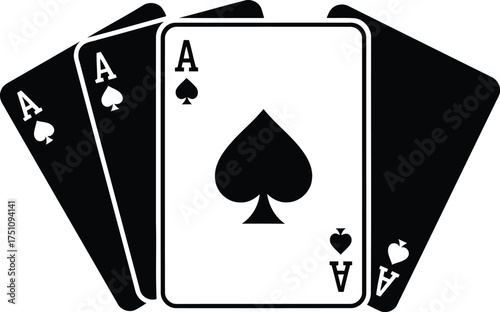 Four aces of spades playing cards arranged in a fan shape