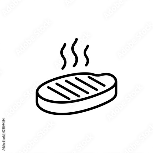 Outline drawing of a steak with grill marks and rising steam on a white background