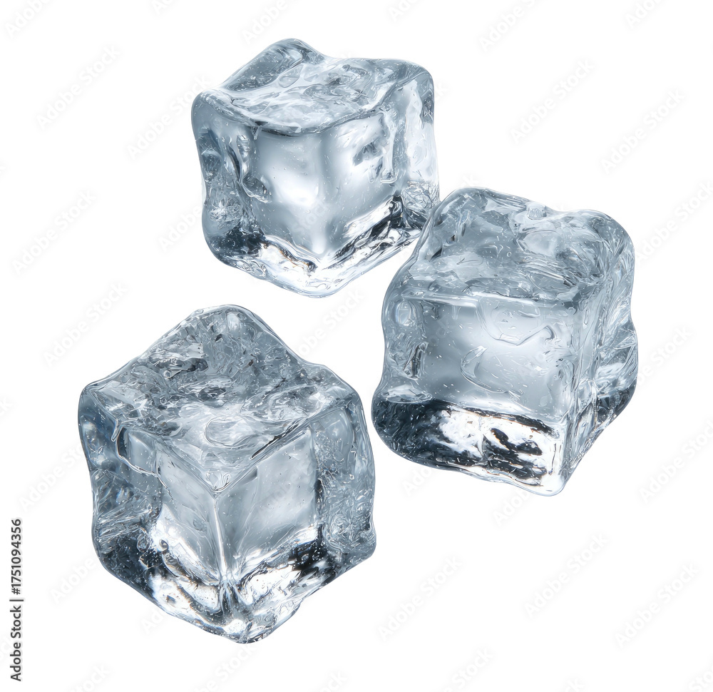 Obraz premium Three translucent ice cubes, isolated against a dark background