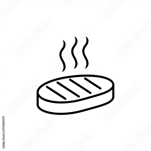 Outline drawing of a grilled steak with grill marks and rising steam or smoke