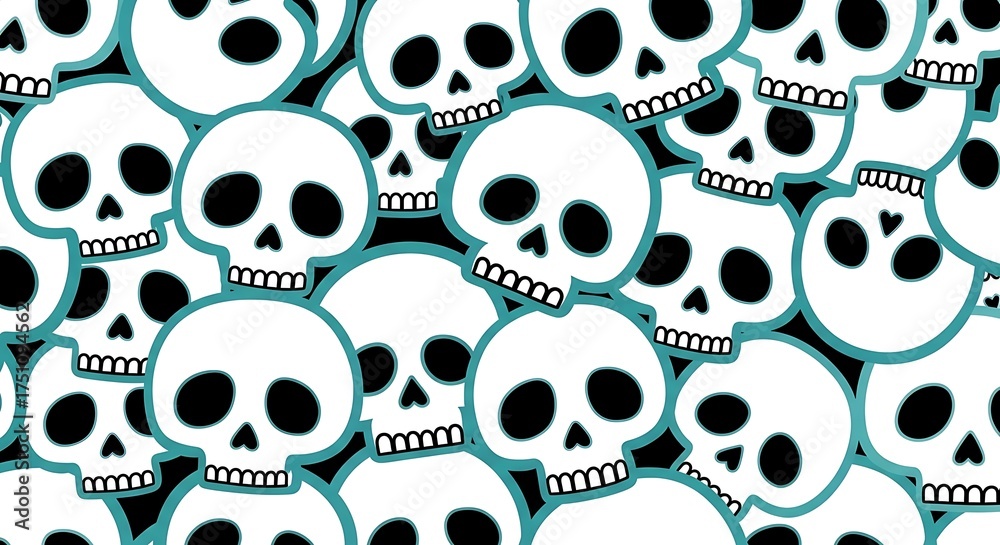 Seamless Pattern of Cartoon Skulls for Halloween and Day of the Dead.