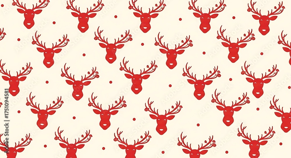 Red Reindeer Head Pattern on Light Background for Festive Holiday Design.