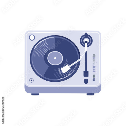 Vintage Record Player Spinning Vinyl Disc, Minimalist Audio Entertainment Illustration