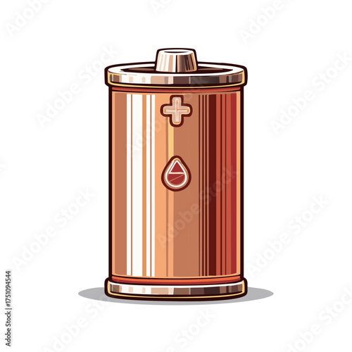 Metallic Copper Battery with Distinct Icons, Positive Energy and Power Source Symbolism